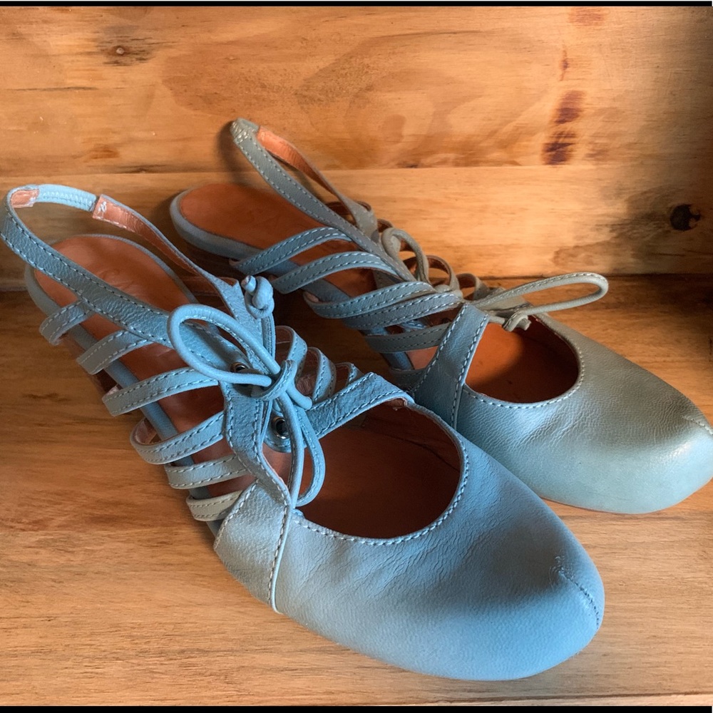 Sac Elle closed top blue heeled sandals - 6